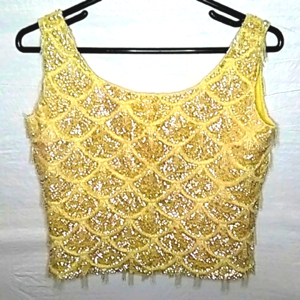 Vintage Jo-Ro Imports Sequin Top. Cream/Yellow. Medium, Wool